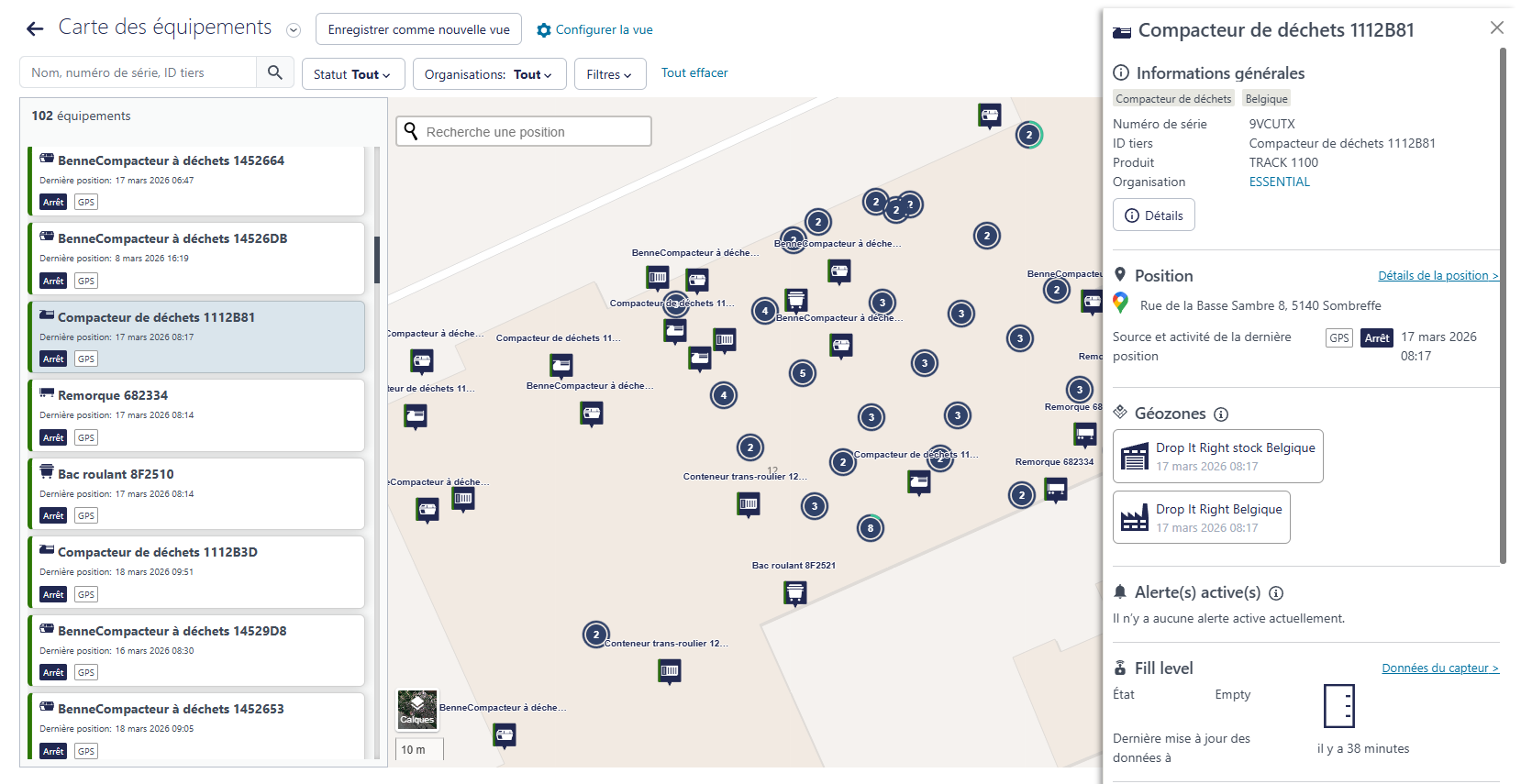 Interface de la plateforme TRAKmy – visualisation des actifs en temps réel