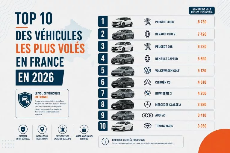 TOP10 des véhicules les plus volés en FRANCE en 2026