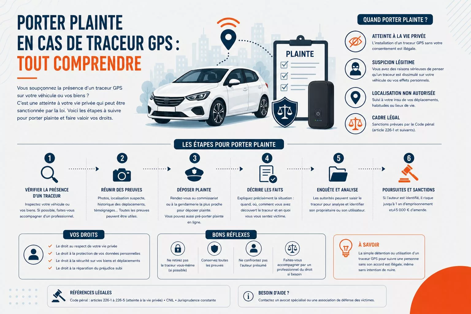 Porter plainte en cas de traceur GPS